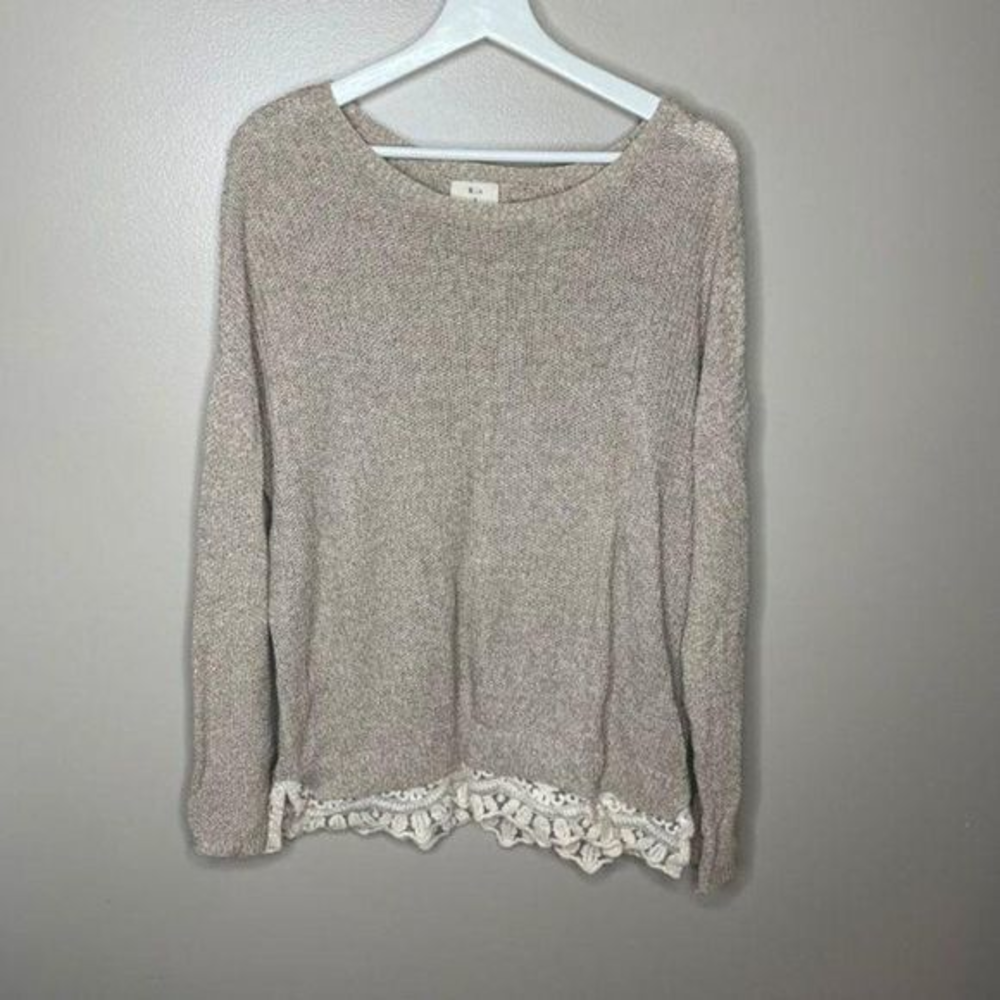 Pins and Needles Tan Lace Hem Sweater